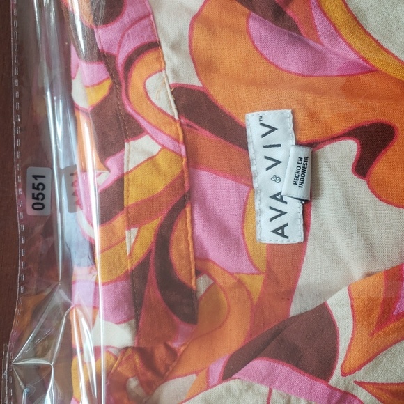 Ava & Viv Pink Linen Tie Front Blouse Women’s 2X 70s Groovy Boho Summer Top - Picture 5 of 5